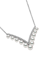 Sleek Necklace, 18k White Gold, Diamond & Pearls